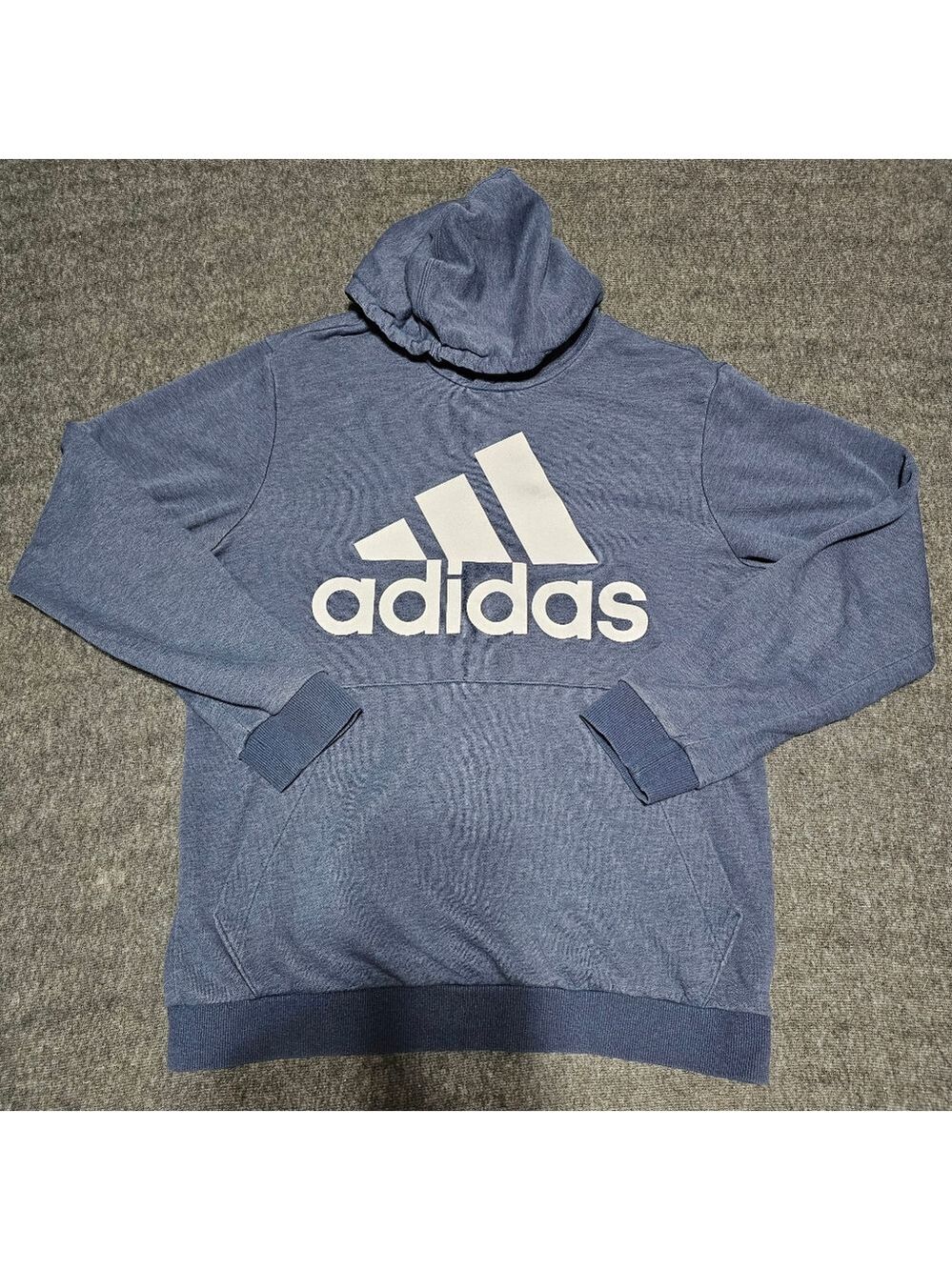 Adidas Big Logo Heather Blue Pullover Hoodie Large
